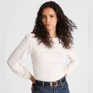 NWT Madewell Smocked Boatneck Top Long Sleeve Vintage Ivory White Cream Sz M